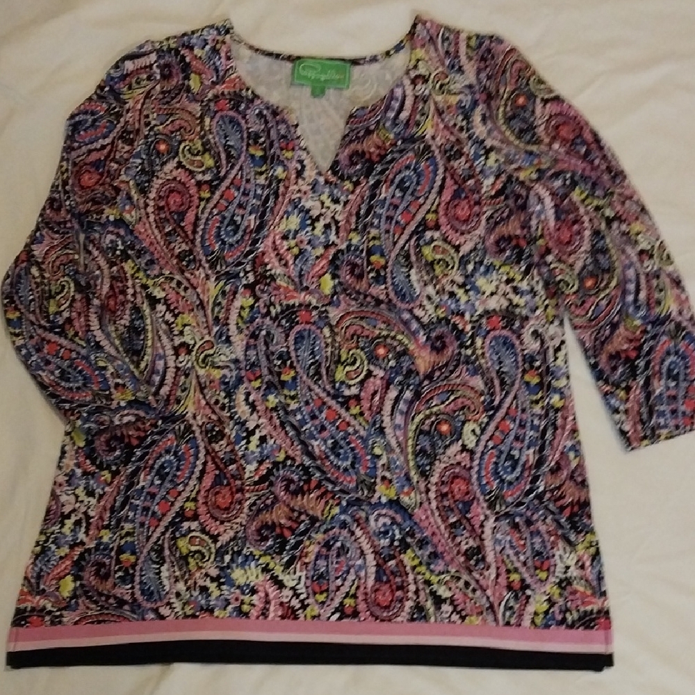 Pappagallo Womens Lightweight Bordered Tunic Top